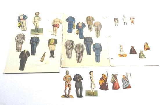 Commodore Nutt Dolls & Others: Commodore Nutt has 5" f&b doll with 7 costumes and a single caveman front, Commodore Nutt set with scattered tape pulls has 5" f&b doll with 6 f&b costumes, Commodore Nutt has doll missing feet and 2 