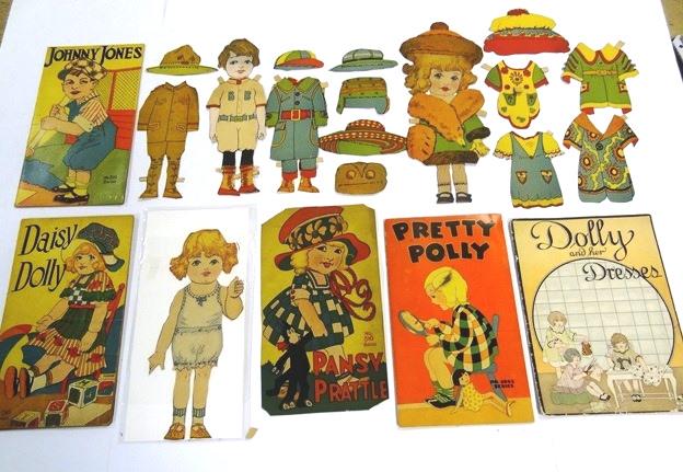 Vintage Paper Dolls & Books: Dolly and her Dresses by Knight Publishing with detached cover, Scissors Play Paper Dolls by Graham & Matlack with foxing and small losses, Peek A Boo Tiny Dolls To Dress by Charles Graham, Dearie Dol
