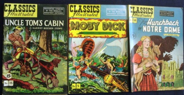Classic Comics #15,18,5: Classic Comics #15 Uncle Toms Cabin, #5 Moby Dick, #18 Hunchback of Notre Dame