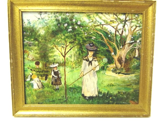 Paul Saltarelli Dollhouse Miniature Painting: Paul Saltarelli Dollhouse Miniature Painting 2 1/2 x 3" "Butterfly Chase" 1874 after Berthe Morisot , Oil on canvas, Ltd Edition No. 10 of 12