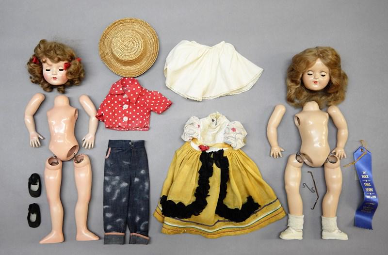 Effanbee and Ideal Dolls: Effanbee 15" hard plastic Honey doll, could be an original outfit. Ideal P-91 hard plastic doll which has been re-dressed, both dolls need to be restrung