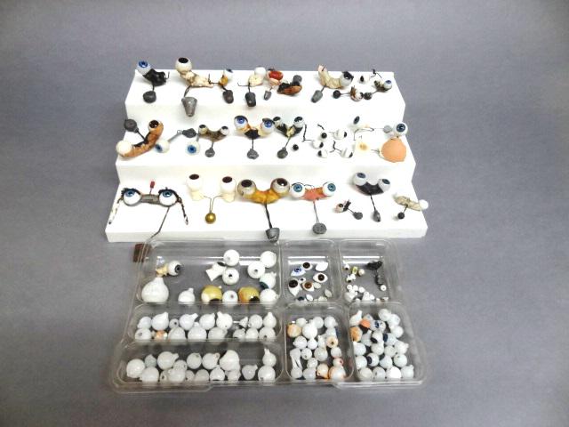 Vintage/New Glass Doll Eyes: Group of vintage and new doll eyes, various sizes, some on rockers