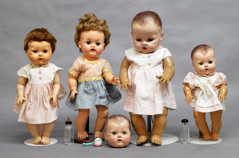 Ideal and American Character Betsy Wetsy and Tiny Tears: Variations of Betsy Wetsy & Tiny Tears, various sizes, largest one missing thumb, some with original clothing, 18", some as is & head