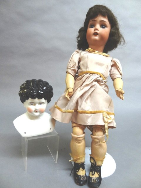 Alt Beck, Gottschalck & Vintage China Head Dolls: Alt Beck, Gottschalck #1362 Made in German 20" Doll in Vintage Dress old shoes , Old wig, sleep eyes, Body missing some paint, & Vintage China Head with rosy Cheeks, Blue eyes