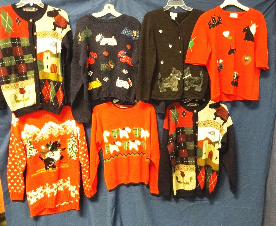Scottie Sweaters: Grouping of seven sweaters, some button down, some pull over