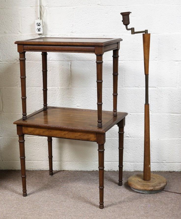 Mid-Century Lamp, Henredon Tables, and mid-century: Mid-Century Lamp, Herndon Nesting Tables, Mahogany and lamp Largest Lamp 50"