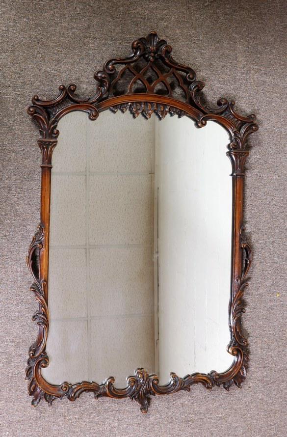 Mahogany Rococo Carved Mirror: Mahogany Rococo Carved Mirror 25" T 27" W