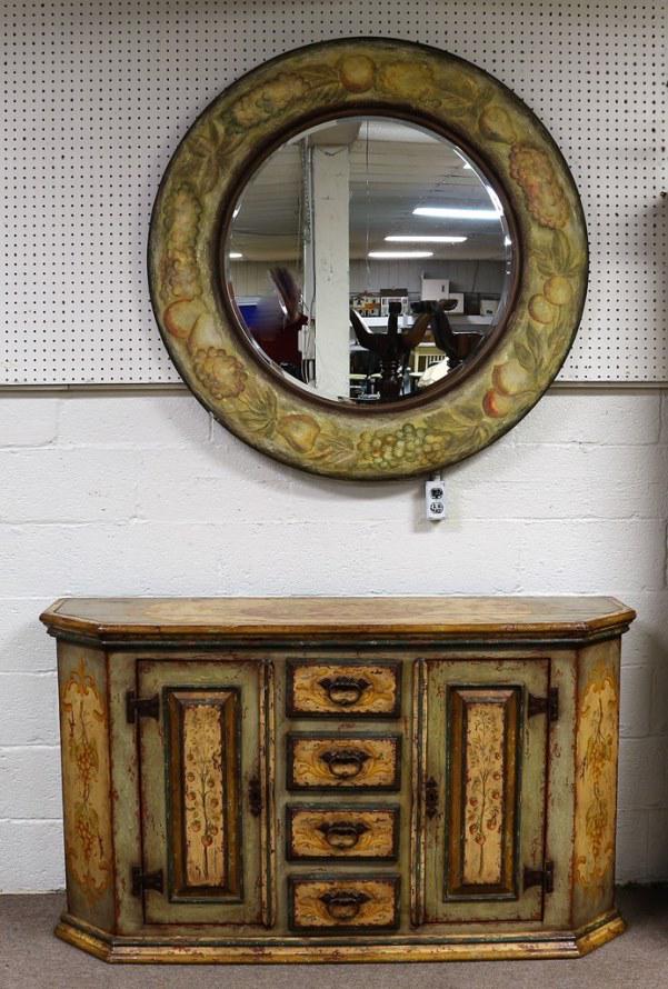 Designer Mirror and Sideboard: Designer Mirror and Sideboard Painted Sideboard 34" T , 54" W, 16"D Mirror 48" W