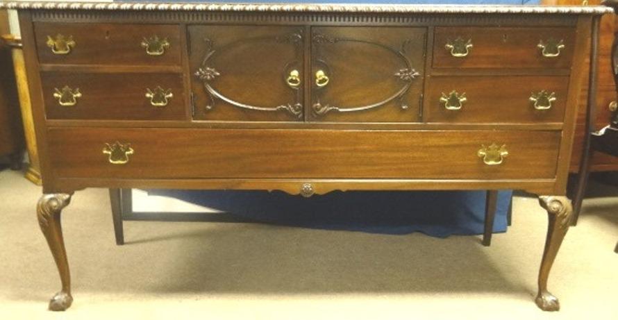Two Antique Mahogany pieces: Sideboard and Matching: Two Antique Mahogany pieces: Sideboard and Matching Server sideboard 37" T, 65" L , 23" D, Server 45" T, 40" L .18"D