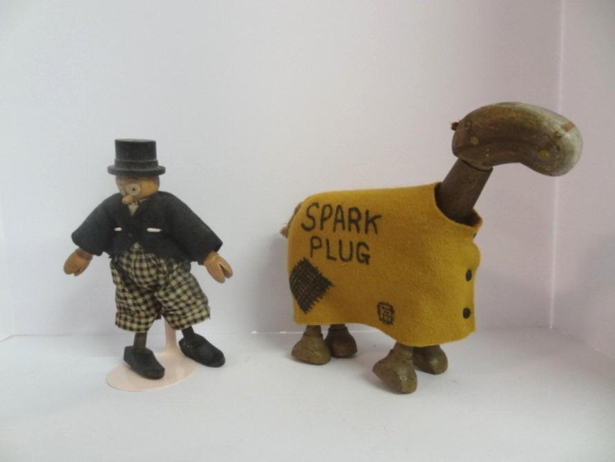 Barney Google & Spark Plug Comic Toys: Antique Schoenhut wood Barney Google jointed doll with original clothes 8"H, wood jointed Spark Plug
