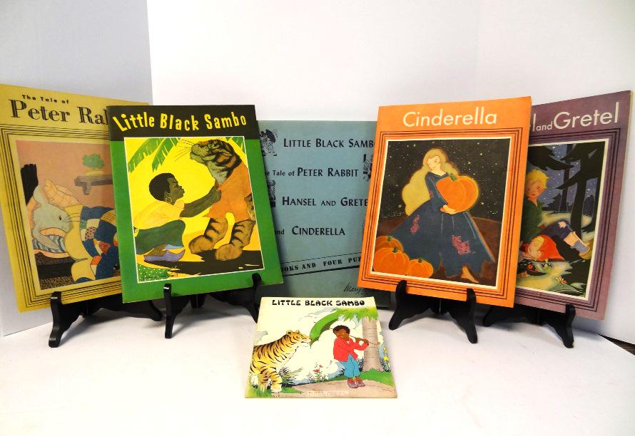 Box Children: Little Black Sambo, Hansel & Gretel, Peter Rabbit, Cinderella (all) Fern Bisel Peat, together with Four Puzzles, not checked - as is, wonderful blue box Mary Perke, American Crown Company, additional 