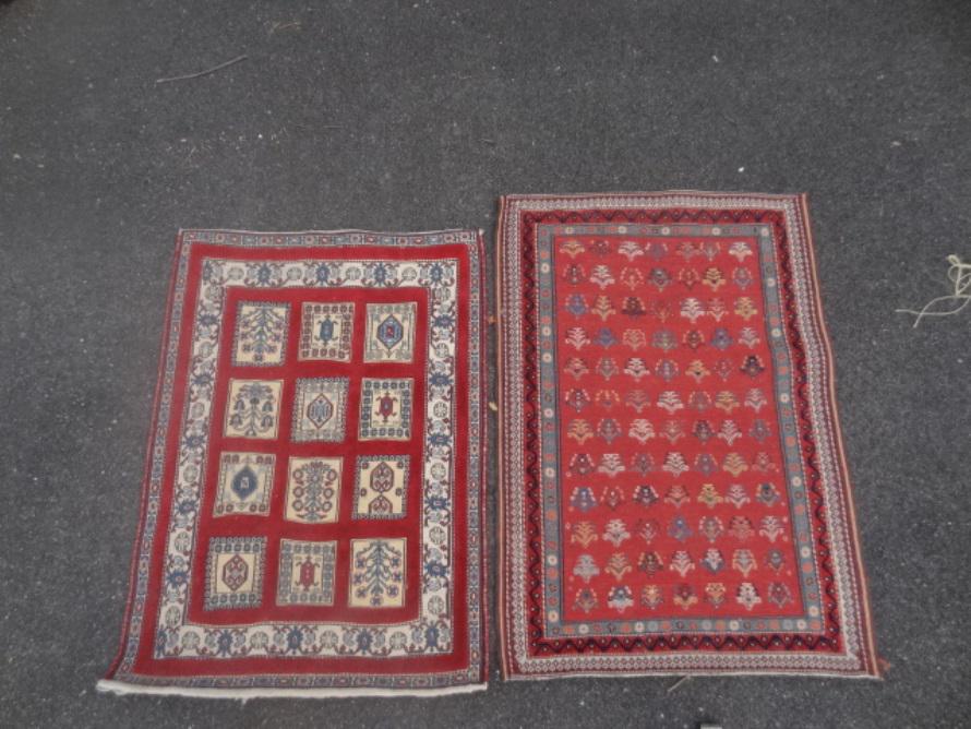 Two Iranian Throw Rugs: Two Iranian Throw Rugs 2' 9" x3' 10" and other 2' x 4'