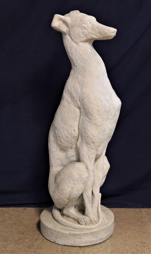 Garden Ornament Cement Whippet Dog: Garden Ornament Cement Whippet Dog . Wonderful rendering of a Whippet Dog for your garden, this statue shows some cracks from age wear, and is painted white. He stands 30 1/2" Tall