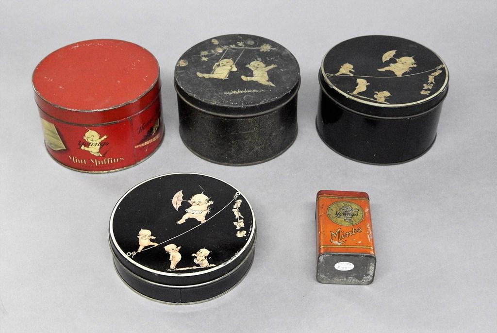 Five Vintage Kewpie Advertising Tins (1 of 2)