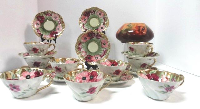 Hand Painted Cups/Saucers Nippon: 9 Pieces, 3 1/2"T 5 3/8" saucers, 2" Cup