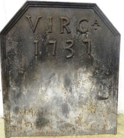 Repro VA Metal Crafters Fire back 1737: VA Metal Krafters Colonial Williams Mark on Back23 1/2" T 20 3/4" W 1" D