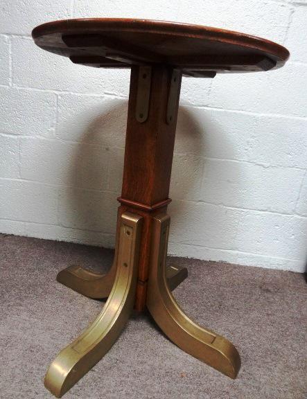 Antique Oak Pub Style Wood and Brass Table (1 of 3)