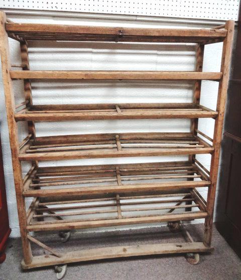 Antique Oak Shoe Rack on Wheels (1 of 5)