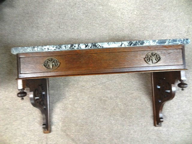 Antique Fancy Oak Marble Hanging Shelf (1 of 3)