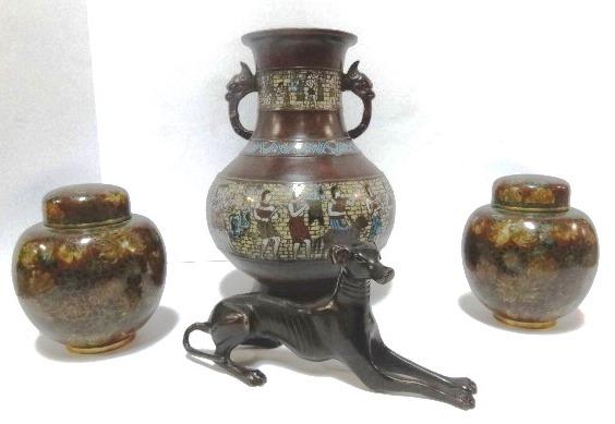 Three Cloisonné Vases and Dog (1 of 5)