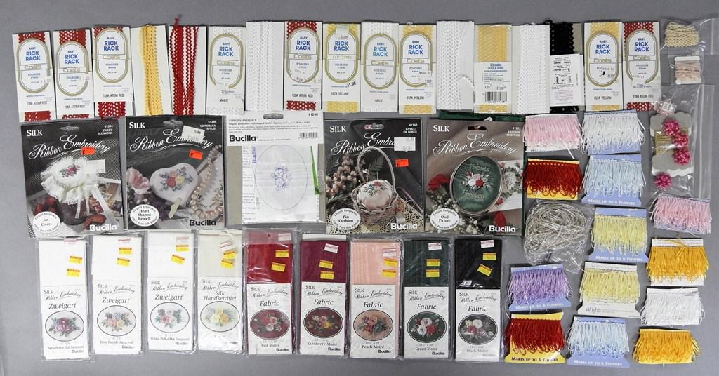 Dollhouse Fabrics & Trims: Large selection of pattern fabric material suitably scaled for dollhouse home improvement projects, dozens of individual pieces, also includes a nice assortment of silk and metallic trims and ribbons,