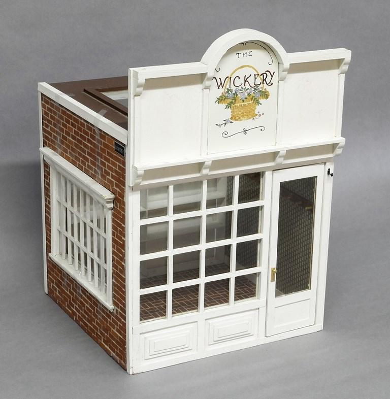 Dollhouse store Room Box: Small single room store room box with skylight, opening door and removable back, 11"W, 16"H, 11"D