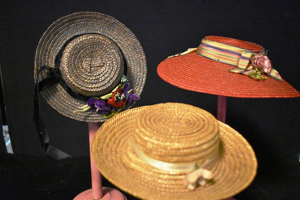 Vintage Doll Hats: Three Wicker Doll Hats 8" largest