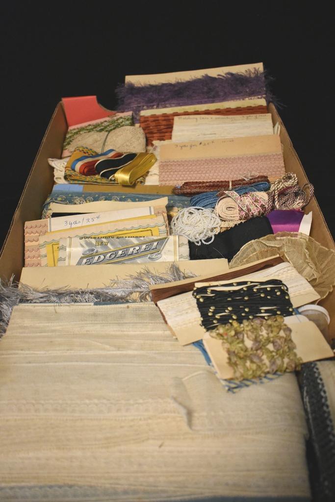 Vintage Laces and Trims: Large grouping of Laces and Trims, some French Lace yardage, ribbons, silk etc.