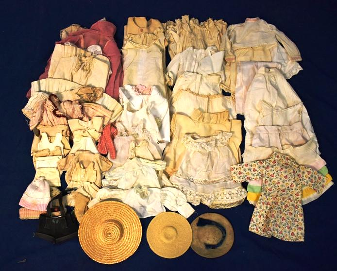 Large lot of Vintage Doll Clothing: Massive grouping of Vintage White Victorian Clothing Slips, Tops, Hats, Dresses, and more! Approx. 50 pieces or more