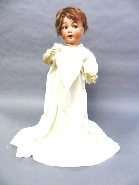 Bisque Doll Koenig and Wernicke: Koenig & Wernicke bisque doll # 90, flirty eyes, 22" toddler body, composition body, old wig, open mouth, good