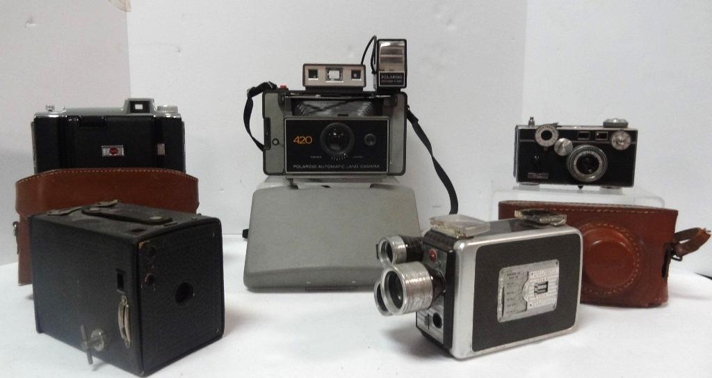Cameras Lot: Vintage Cameras Polaroid 420, Argas, Kodak, Brownie Movie Camera, Brownie Camera 5 pcs 8" x 8" 3"