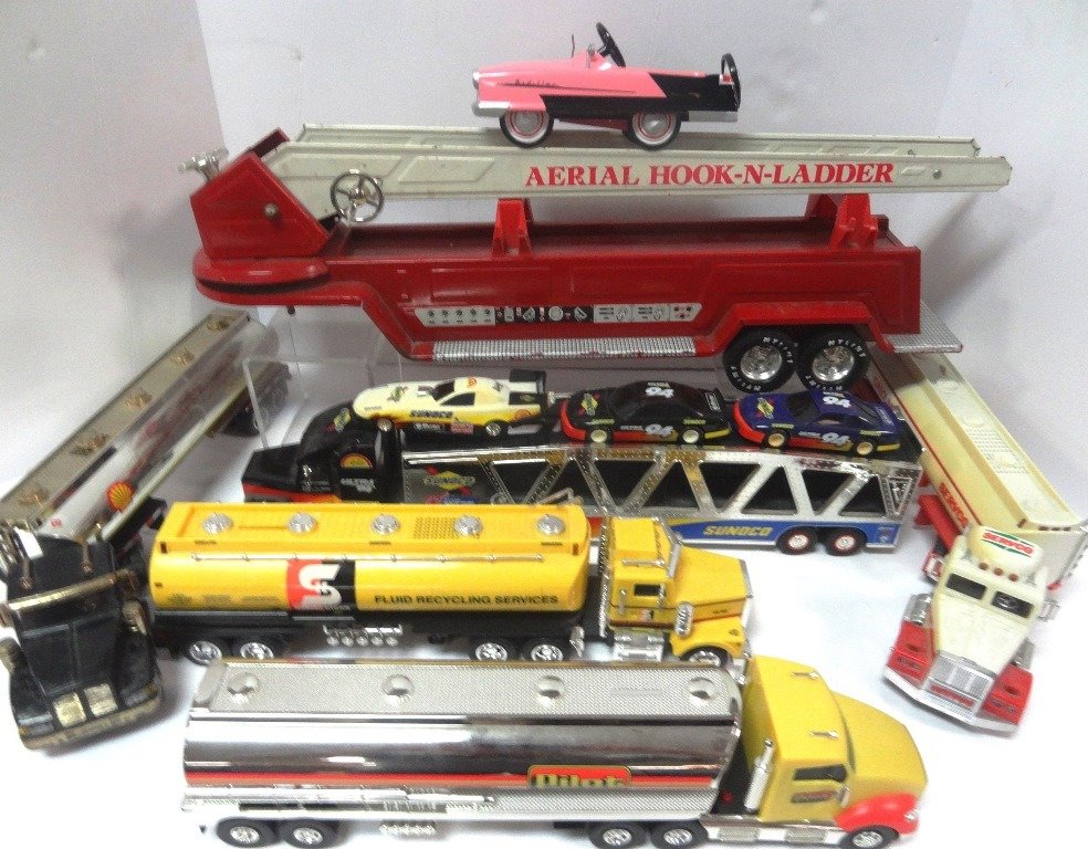 Trucks and Pedal Car Mini: NY lint Fire Truck, Tanker Trucks, Kiddie Car Pedal Car 24"x 7" x 6"