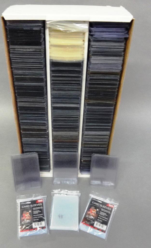 Box of Trading Card Sleeves: Over 600 Hard Plastic Card Sleeves, "Used" 300 New Soft Sleeves 19" x 10" 5"