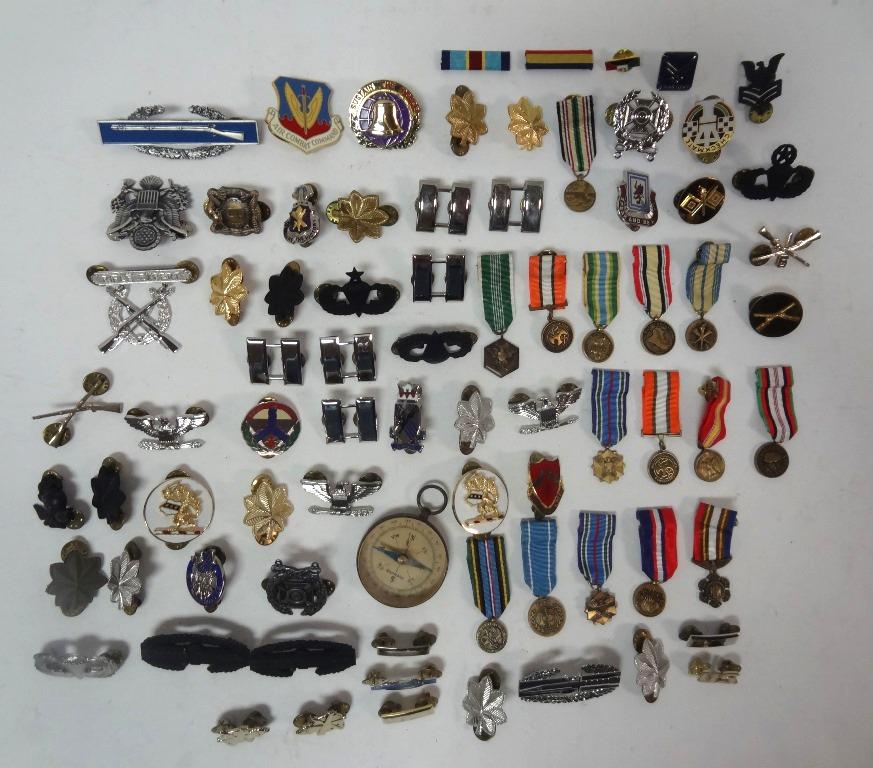 Pins, Ribbons, Metals: Compass Metals, and others over 50pcs 1"-3"