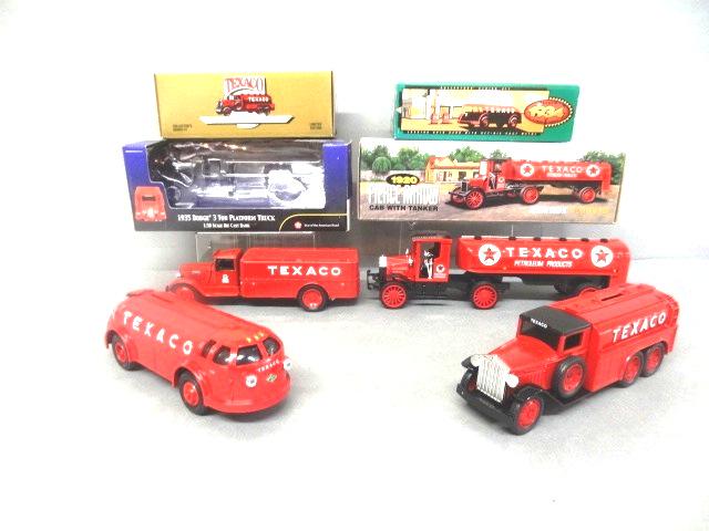 Texaco Truck Banks in O/B: Texaco Ertl die cast 1920 Pierce Arrow cab w/tanker series 16, 1934 Diamond T series 11, 1930 Diamond T series 7 12" x 4" x 3"