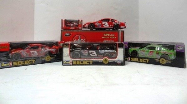 NASCAR Die Cast Cars in O/B: Revell die cast 1998 Coke Chevy Monte Carlo Dale Earnhardt, 2000 # 5 Terry Labonte, #3 Dale Earnhardt, #3 Goodwrench Service car 11" x 7" x 5"