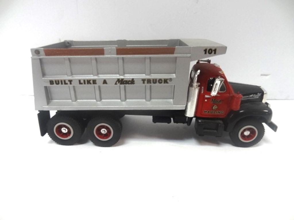 Die Cast Mack Truck: First Gear 1960 Model B-61 Mach 10 wheel dump, 9" x 4" x 4"