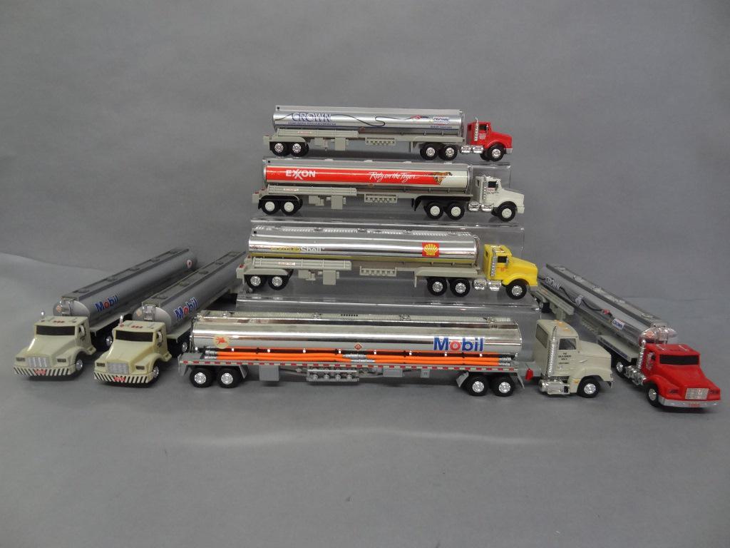 Plastic Tractor Trailer: Plastic tractor trailers, Exxon, Mobil, Shell, & Crown, 18" x 3" x 3"