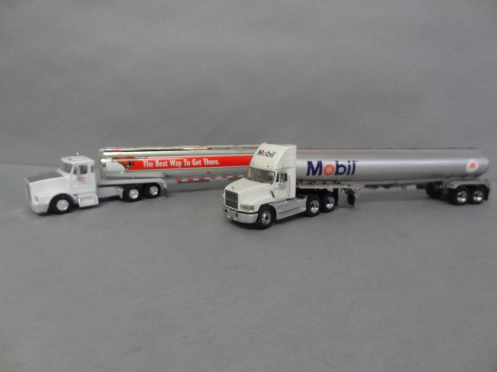 Die Cast Tractor Trailers: Franklin Mint Mack Mobil Tanker, Exxon Limited Edition Mack Tanker, 17" x 3" x 4"