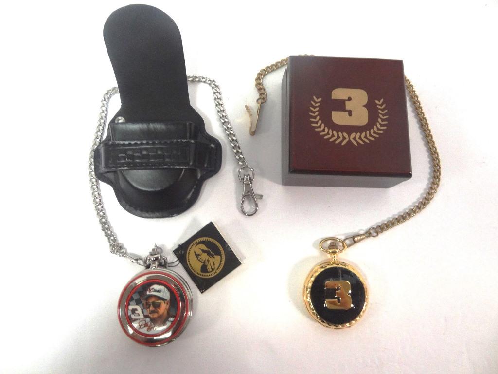 Dale Earnhardt Pocket Watches: Franklin Mint watch with case, Swiss Movement with case 4" x 4" x 1"