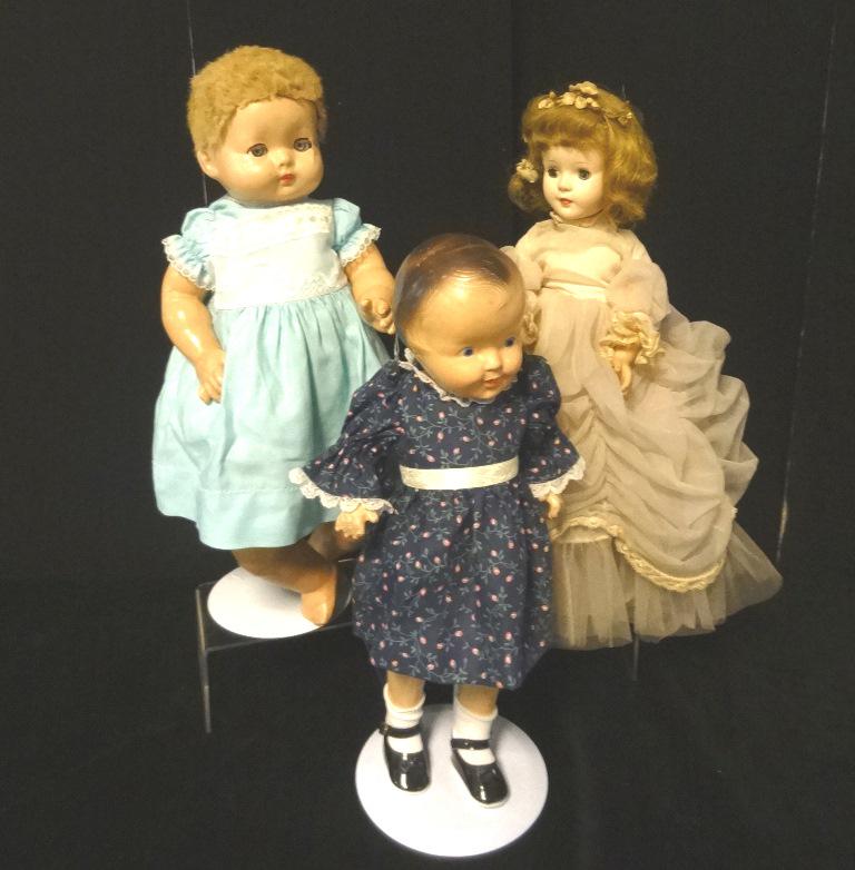 Sweet Sue, Effanbee, Composition: Sweet Sue (American Character), 17" all original, 18" shoulder head Effanbee w/cracked face, cloth body & composition legs & hands, open/close eyes, redressed, face shows wear, 16" unmarked compositio