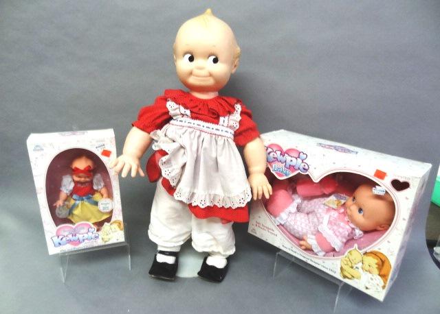 Large Kewpie: Large Vineyard Cirzpie 24" together with Kewpie as Snow White in Org Box, Kewpie Baby in Ob 24"x 14"