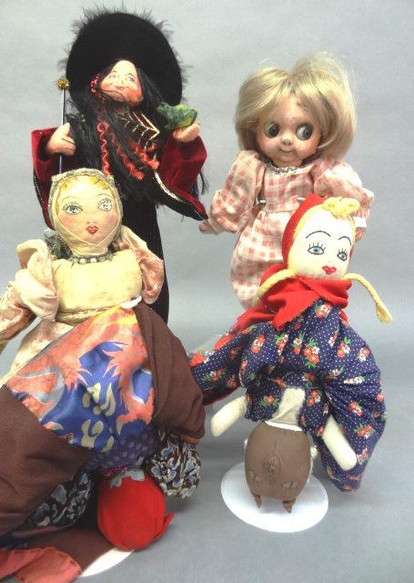 Anna Lee Witch, Topsy Turvey Dolls, and google eye rag: 17" Largest Annie Lee Witch, Two Cloth Topsy Turvey Doll Rag Doll with Compo Google eyes Face Glues On (doll is made up)