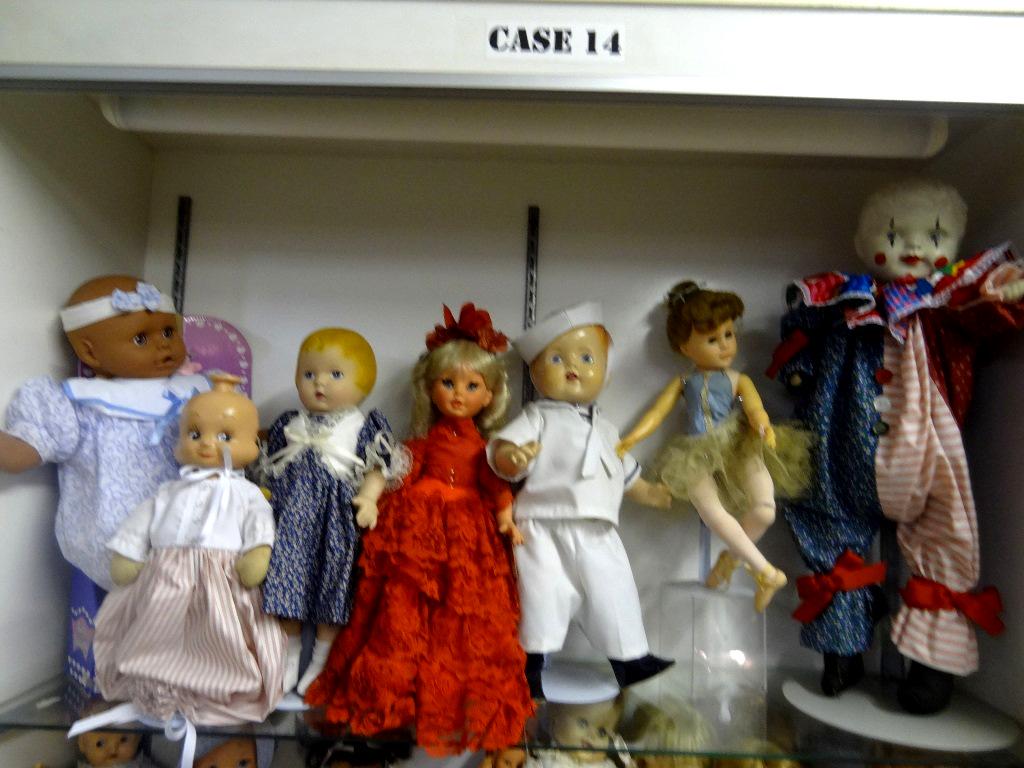 Shelf Lot, Compo, Clown, Ballerina: Three Face Doll, Repro Patsy, Compo Doll, Vinyl Ballerina, interesting Composition Clown