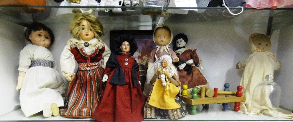 Shelf Lot Dolls and Toys: Compo Dolls, Rag, some Toys