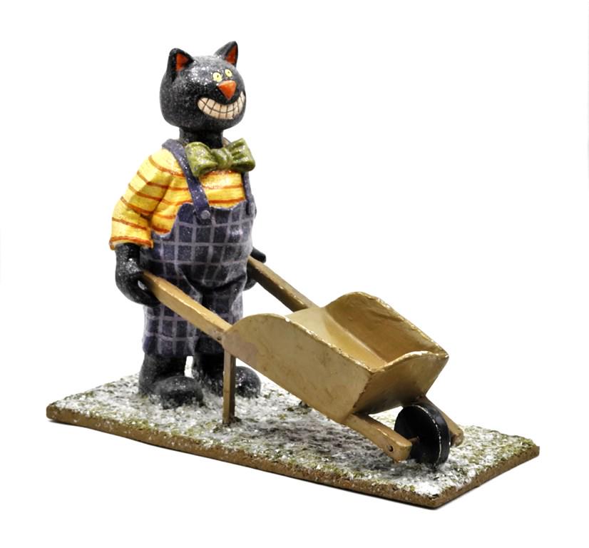Large Composition Cat With Wheelbarrow Candy Dish (1 of 1)