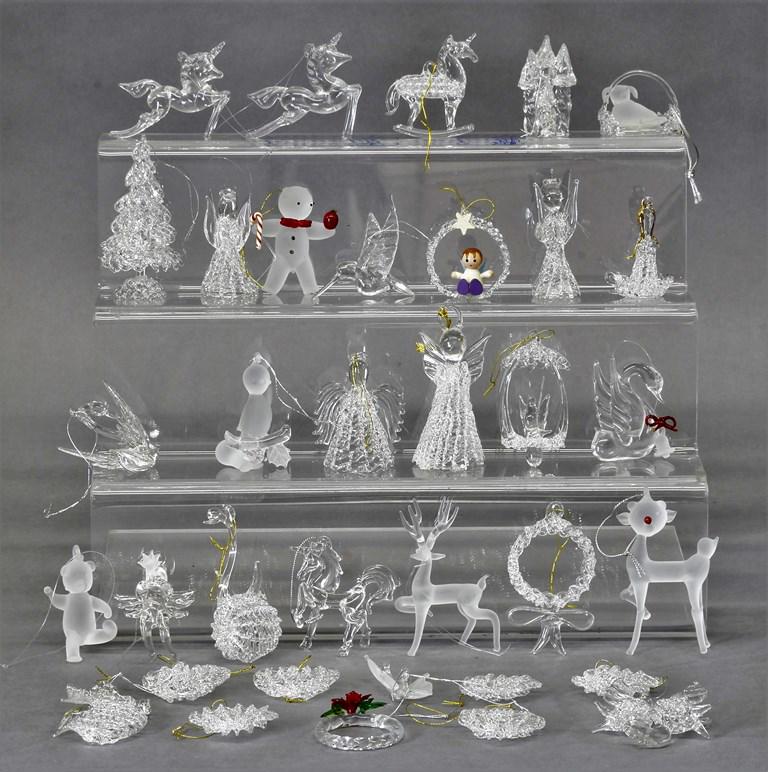Hand Blown Glass Xmas Ornaments: Nice selection of hand blown glass ornaments, trees, wreaths, animals, angels etc. average size 3"H