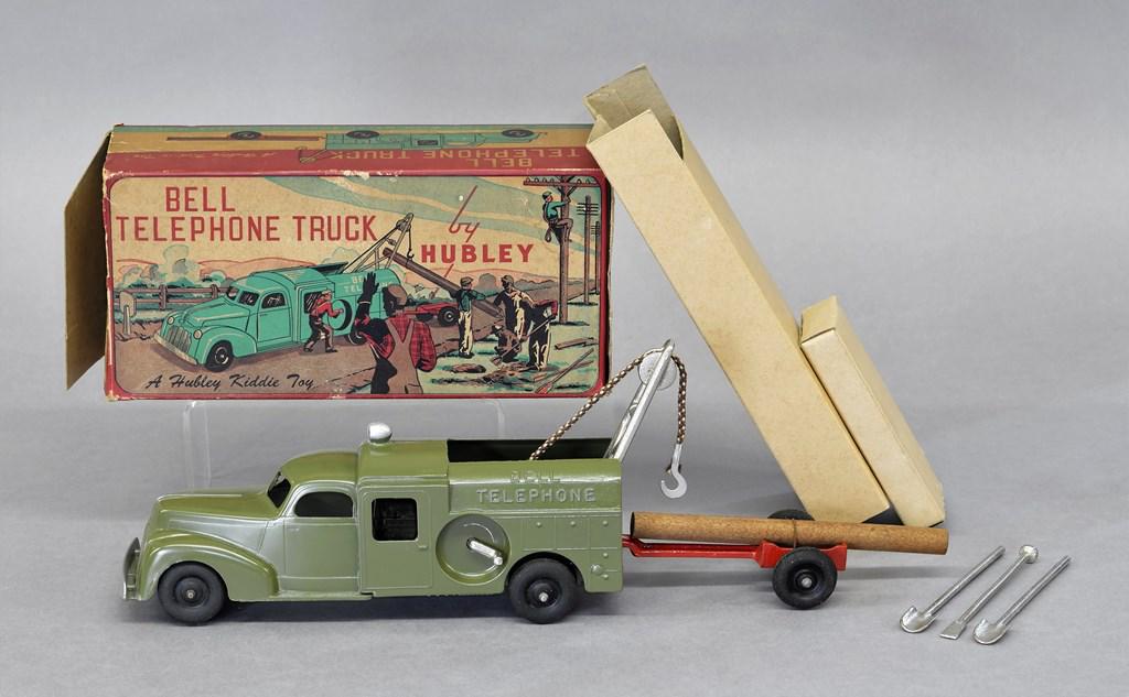 Hubley Bell Telephone Truck: Vintage Hubley die-cast Bell Telephone Truck 9.5"L complete with accessories, original box and inner boxes