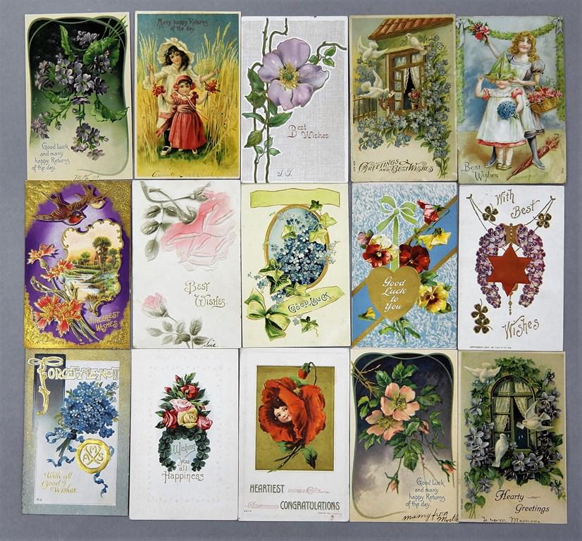 39 Antique Good Wishes & Good Luck Postcards (1 of 3)
