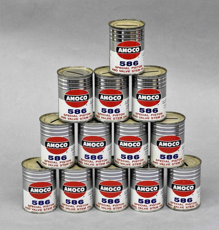 13 Vintage Amoco Oil Can Banks: Nice group of 13 litho tin 4 ounce Amoco advertising banks 3"H